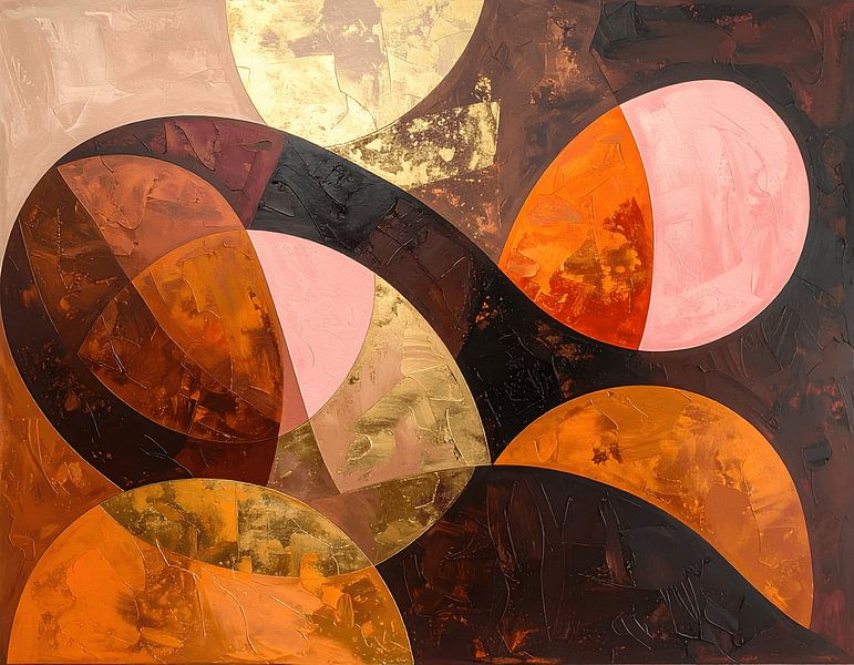 Abstract painting with warm earth tones and gold - luxury wall decoration for living room by Emiel de Lange