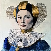 Vrouwenportret met goud kanten hoofdtooi