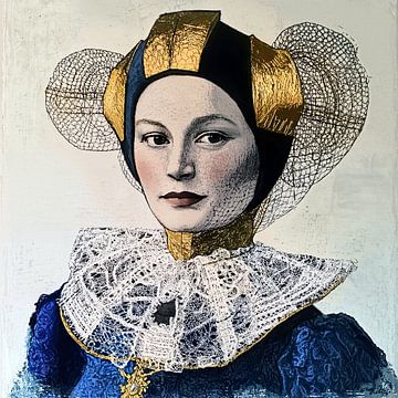 Vrouwenportret met goud kanten hoofdtooi van Vlindertuin-Art