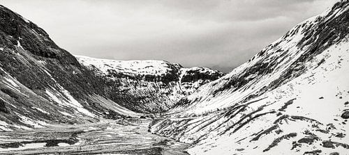 Snow landscape central Norway, black and white
