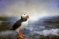 Sea View With Puffin On Rock And Breaking Waves by Diana van Tankeren thumbnail