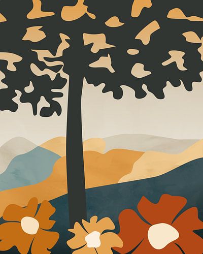 Drie bloemen minimalistisch landschap