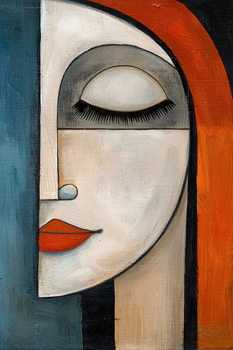 Peinture cubiste d'une femme aux yeux fermés