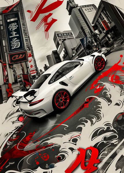 Porsche Japanese Street Art Style by John Dan