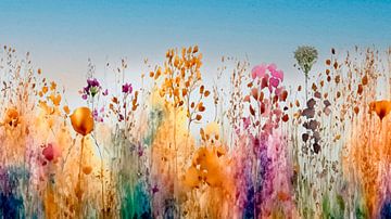 Uniek schilderij van bloemen en grassen  in herfstkleuren van Studio Pieternel