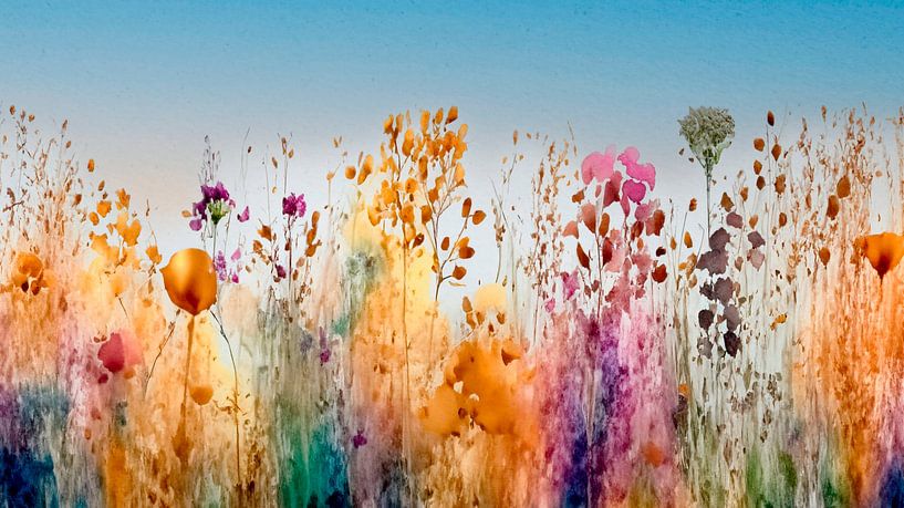 Watercolour of flowers in the grass 5 by Studio Pieternel