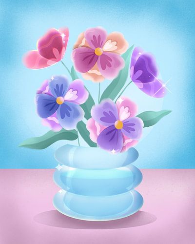 Bloemblaadjes in blauwe vaas