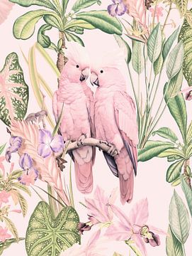 Roze papegaai in de tropische jungle van Floral Abstractions