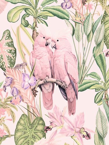 Perroquet rose dans la jungle tropicale