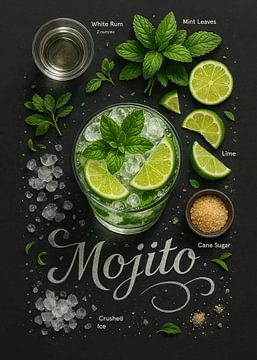 Mojito Cocktail Poster - Rum, limoen en munt van Lootprint