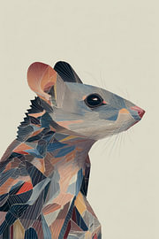 Geometric portrait of a mouse in beige by Eva Lee