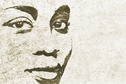 Strong lady (realistic watercolor painting portrait African woman face silhouette eyes sepia)