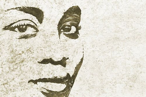 Sterke dame (realistisch aquarel schilderij portret Afrikaanse vrouw gezicht silhouet ogen sepia)