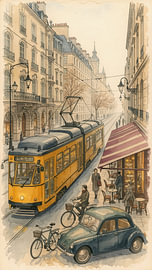 Retro Berlin City Life Aquarell Vintage Street Art Print