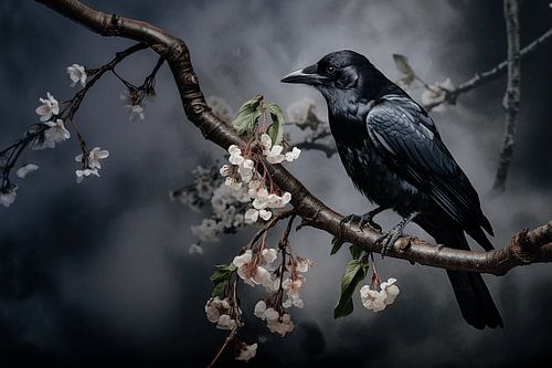 Die geheimnisvolle Krähe in der Blüte