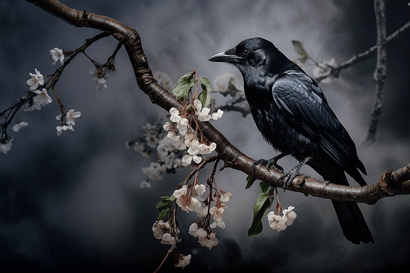 The mysterious crow in the blossom by Karina Brouwer