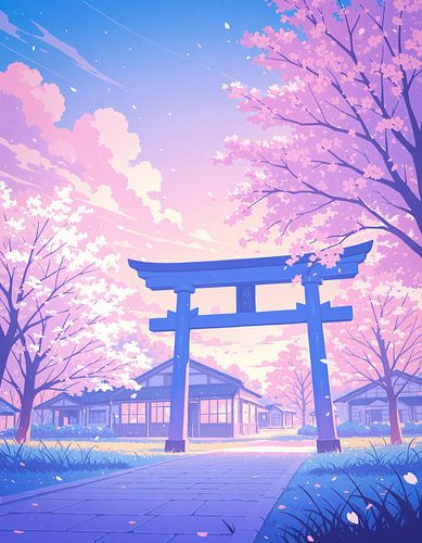 Anime Torii Gate Cherry Blossom Japan Lofi