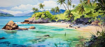 Uitzicht Seychellen van Abstract Schilderij