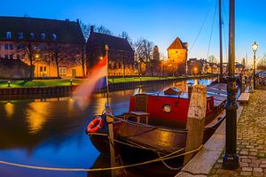 Abendlicher Blick über die Thorbeckegracht in der Stadt Zwolle