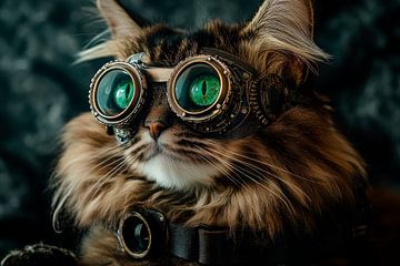 Cat with steampunk glasses - Fantasy by Poster Art Shop