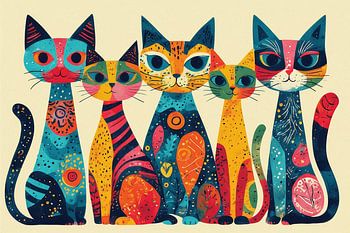 Colorful Cat Wall Art – Cute Artistic Cat Illustration Collection
