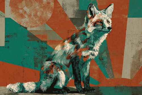 Fox Illustration in Retro Geometric Style