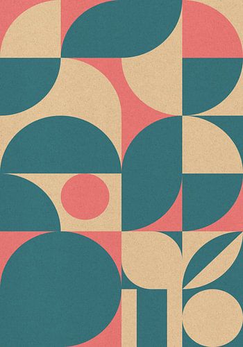 Retro jaren 70 wonen. Abstracte geometrische kunst in lichtblauw, roze, wit II