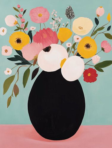 Buntes Stillleben, Vase mit Blumen