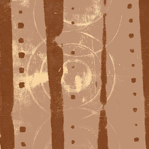 Moderne abstracte kunst. Organische vormen in donker oker, beige en gebroken wit