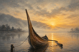 Ruhe bei Sonnenaufgang mit einem traditionellen balinesischen Jukung auf dem Tamblingan-See I Bali I Indonesien I Minimalistische Kunst von Vínculae