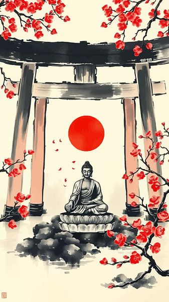 Buddha / Boeddha Sumi-e Japanese Painting by MIROKKU