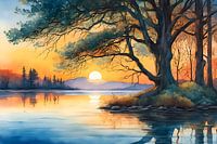 Bezaubernder Sonnenuntergang - Ein dekoratives Aquarell