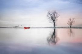 Trees and red boat on the shore-01 by Rautenberg Digital Art Maritim
