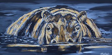 Nijlpaard van Vrolijk Schilderij