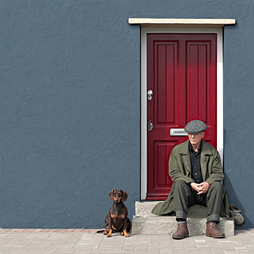 Ensemble, en silence, devant la porte rouge