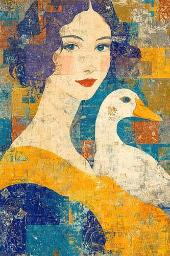 Frau und Gans | Frau mit weißer Gans von Zen und Mehr