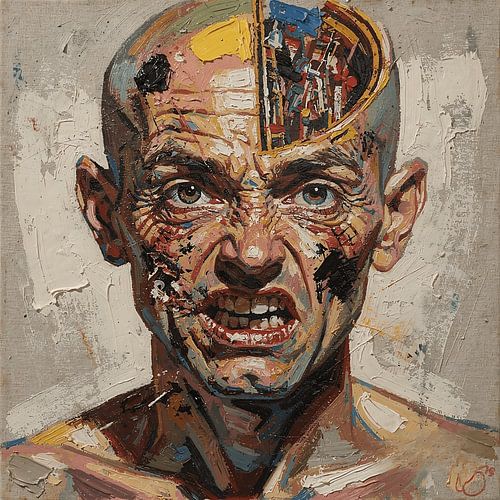 Chaotic Mind Unveiled: Split Head Surreal Art Explosion