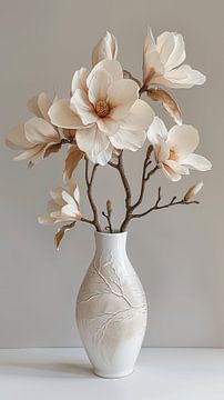 Vaas met magnolia van Koffie Zwart