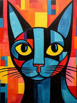 Pablo de kat - Een kattenportret in de stijl van Picasso van Vincent the Cat