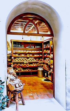 Blik in Kaaswinkel Pienza Toscane van Dorothy Berry-Lound