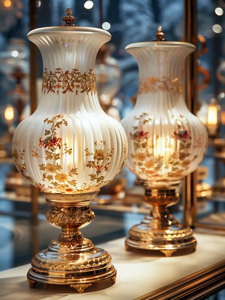 L'antiquité majestueuse - Lampes en porcelaine ornées d'or par Max Steinwald
