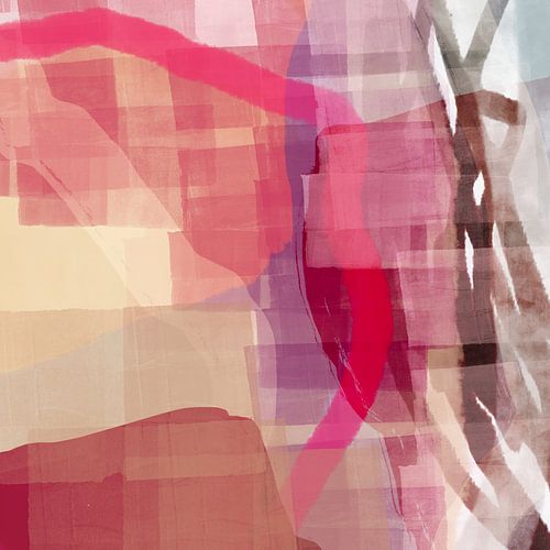 Abstracte aquarelkunst in helder roze, paars en terra.