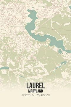 Vintage landkaart van Laurel (Maryland), USA. van MijnStadsPoster