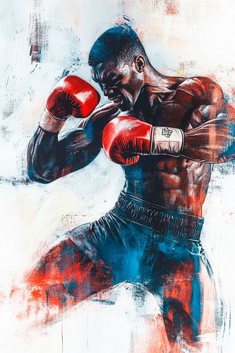 Un boxeur puissant à l'entraînement