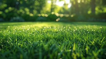 Beautiful blurred background image of spring nature with a neatly trimmed lawn surrounded by trees on a bright sunny day. by de-nue-pic
