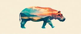 Hippo avec paysage sur Poster Art Shop