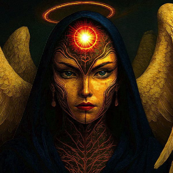 Hemelse beschermengel schoonheid in glasblok stijl van A.D. Digital ART