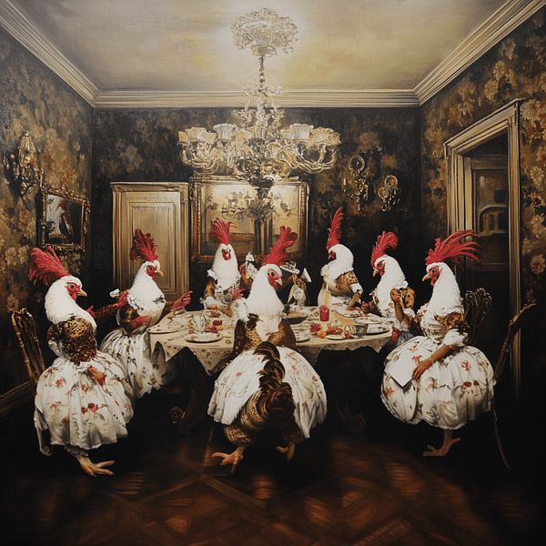 "Verhip a Chicken: An Ode to Companion Animals in Luxury Collage Art" by Exclusief Werk Aan de Muur