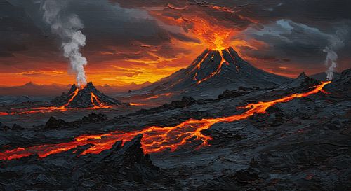 Peinture à l'huile volcanique dramatique, œuvre d'art photo-réaliste