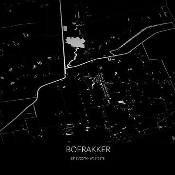 Zwart-witte landkaart van Boerakker, Groningen. van Rezona